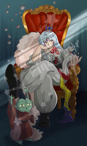Sesshoumaru as the King of Pearls for discontinued Daiyoukai Deck Tarot Project