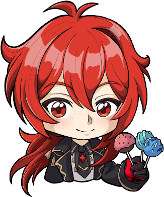 Diluc with Birthday Cake Pops Sticker for Ties Through Teyvat Zine