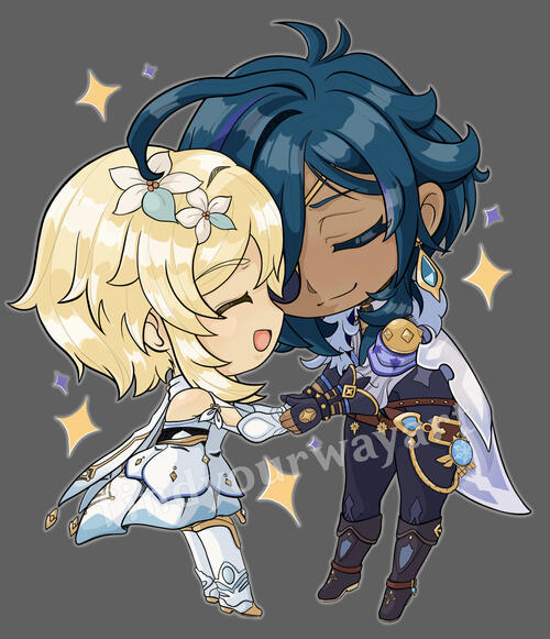 Kaeya and Lumine Chibis for KaeLumi Zine