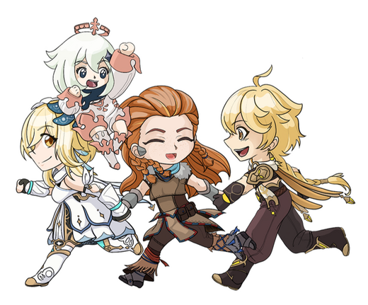 Twins and Aloy Sticker for Ties Through Teyvat Zine