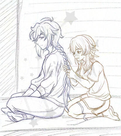 Kaeya and Lumine [Paper, Glass, Steel, and Bone] Illustration